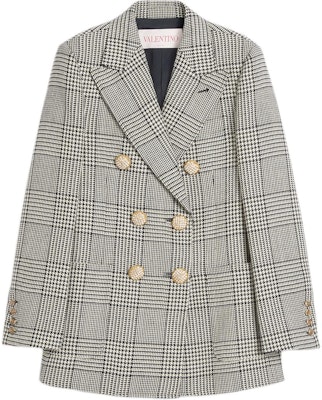 (W) Valentino FW24 Blazer Hitam/Putih Houndstooth Lengan Panjang Double-Breasted 6B3CE40090U0AN Order (W) Valentino FW24 Blazer Hitam/Putih Houndstooth Lengan Panjang Double-Breasted 6B3CE40090U0AN