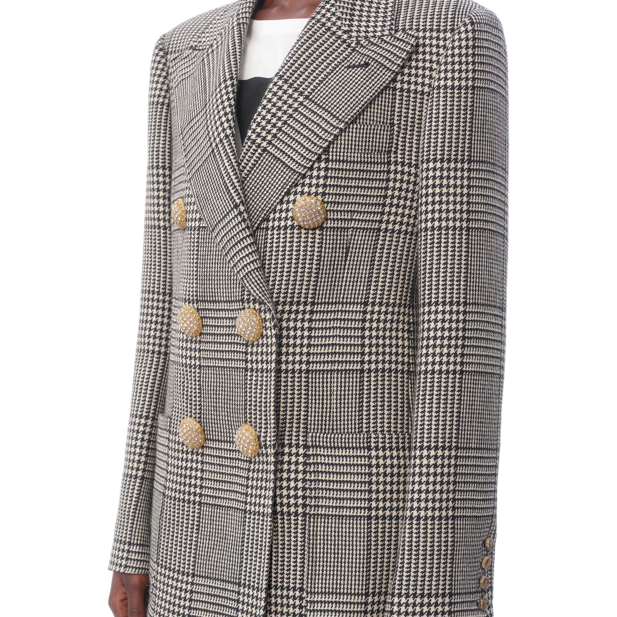 Cheap (W) Valentino FW24 Blazer Hitam/Putih Houndstooth Lengan Panjang Double-Breasted 6B3CE40090U0AN