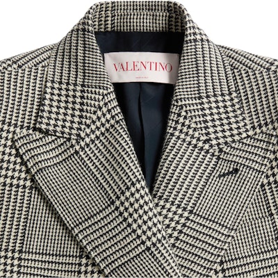 (W) Valentino FW24 Blazer Hitam/Putih Houndstooth Lengan Panjang Double-Breasted 6B3CE40090U0AN 2