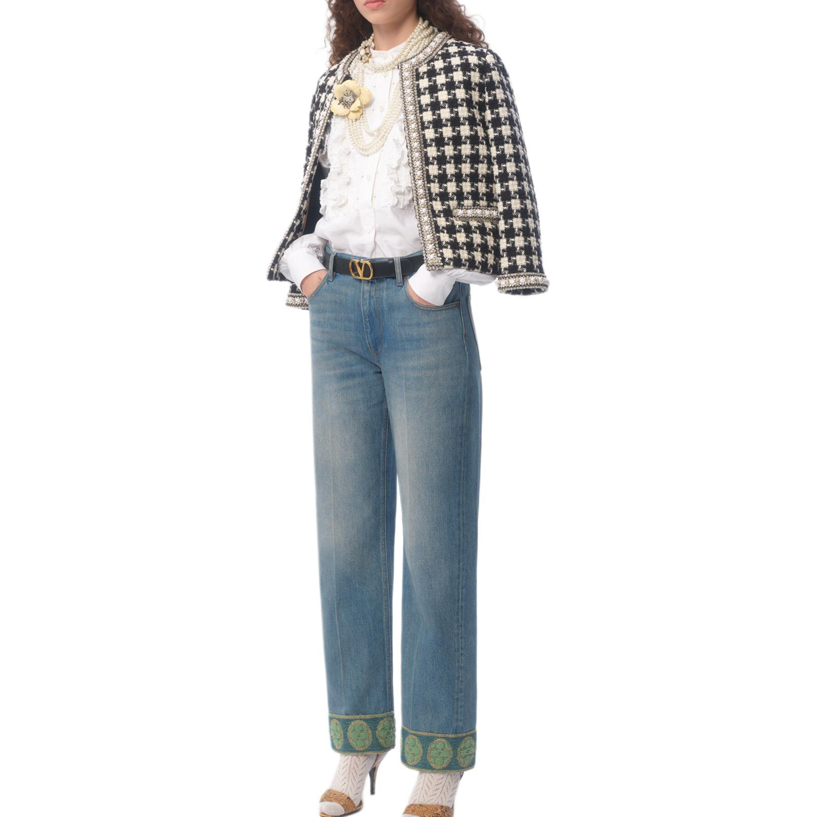 Shop (W) Valentino FW24 藍色直筒牛仔褲配提花飾邊 6B3DD18X94V558