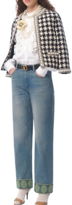 (W) Valentino FW24 藍色直筒牛仔褲配提花飾邊 6B3DD18X94V558 Shop (W) Valentino FW24 藍色直筒牛仔褲配提花飾邊 6B3DD18X94V558