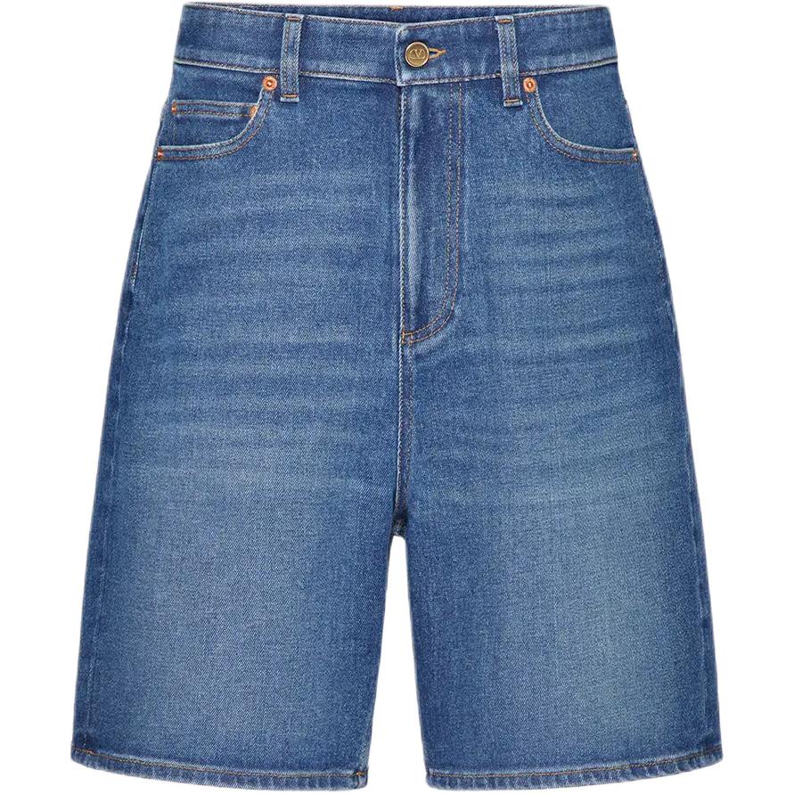 Order (Women) Valentino FW24 Solid Logo Bermuda Denim Shorts Womens Deep Denim Blue 5B3DD18F8SS558