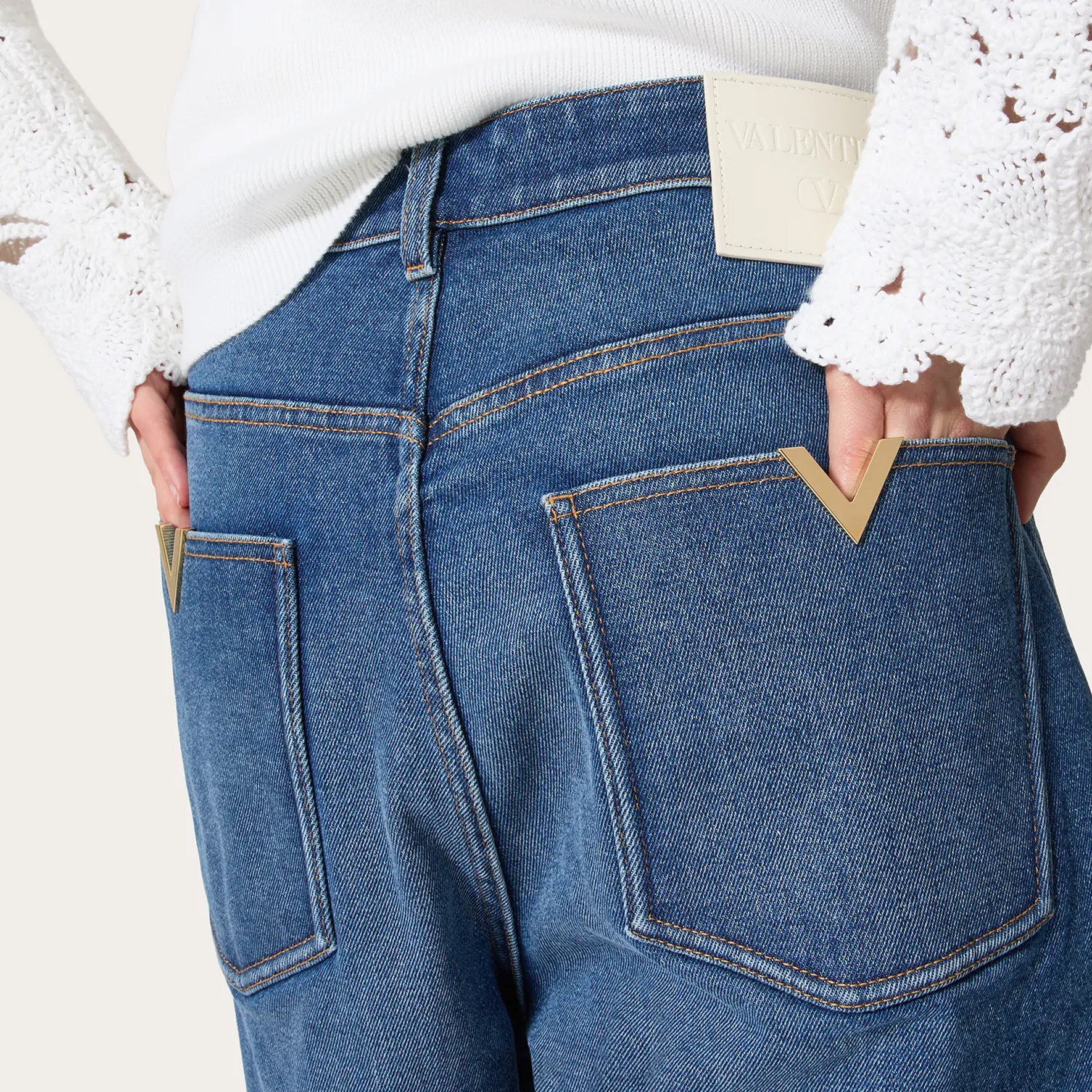 Details for (Women) Valentino FW24 Solid Logo Bermuda Denim Shorts Womens Deep Denim Blue 5B3DD18F8SS558