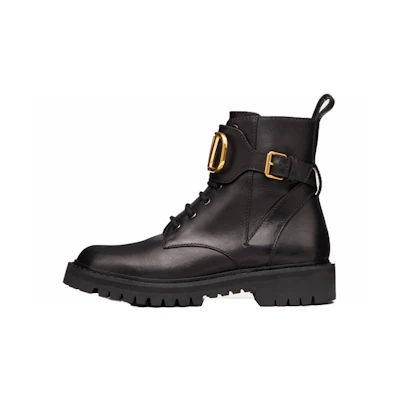 (W) Valentino Garavani 'Black Calfskin Martin Boots'