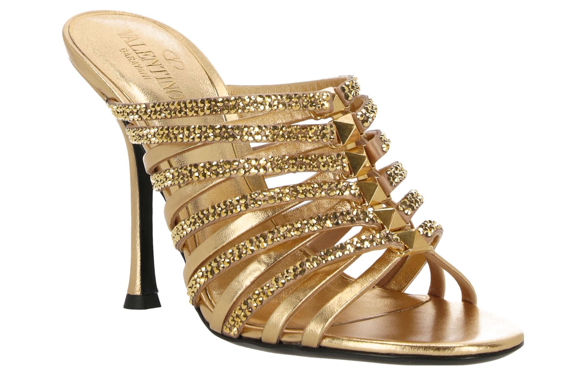 Order (W) Valentino Garavani 'Gold Stiletto Slide' - Selipar Tumit Tinggi Emas Valentino. 2W2S0GG1RIGV6N