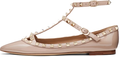 (Women) Valentino Garavani 'Pink Patent Lace Rivet Ballet Sandal' WW2S0376VNWP45 (Women) Valentino Garavani 'Pink Patent Lace Rivet Ballet Sandal' WW2S0376VNWP45