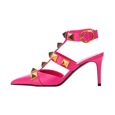 (W) Valentino Garavani 'Pink Pointed Buckle Stiletto'