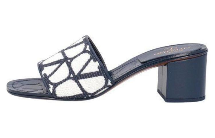 (Women) Valentino Garavani 'White Blue Block-Heel Slide Sandals' 3W2S0GS7PXFK0Z