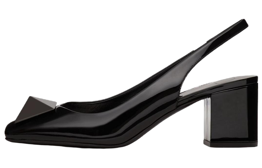 (Women) Valentino Garavani Black 'Studded Open-Back Block Heels' WS0DQ2USI0NO