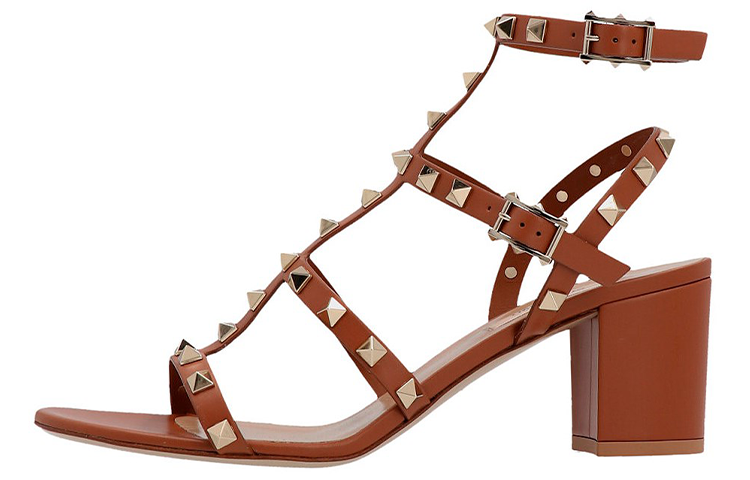 (W) Valentino Garavani High Heels 'Brown Studded Buckle'