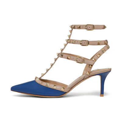 (W) Valentino Garavani Rockstud 'Blue Ankle-Strap'