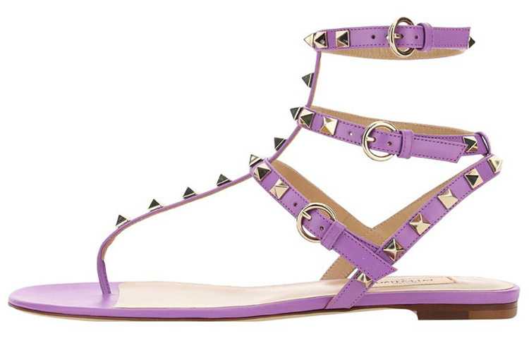(W) Valentino GARAVANI Rockstud 'Purple Leather Flat Thong Sandals'