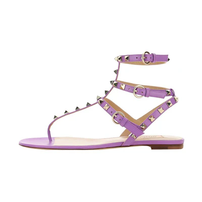 (W) Valentino GARAVANI Rockstud 'Purple Leather Flat Thong Sandals'