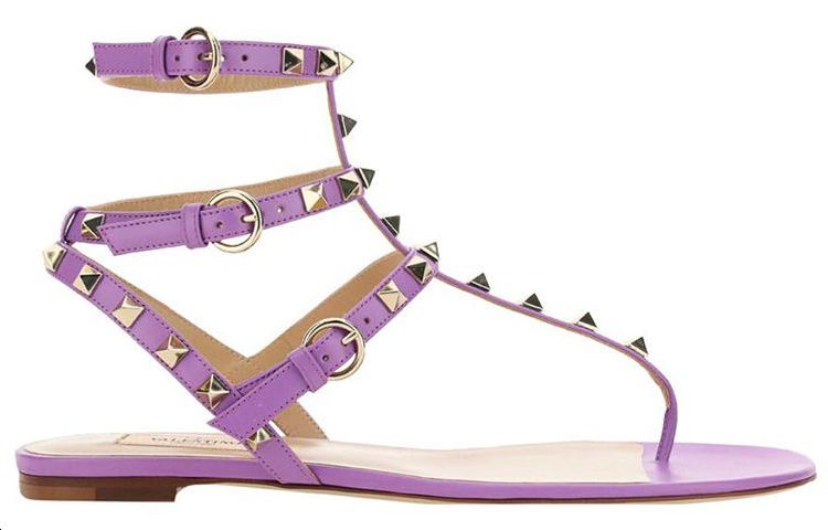 (W) Valentino GARAVANI Rockstud 'Purple Leather Flat Thong Sandals' 圖 2