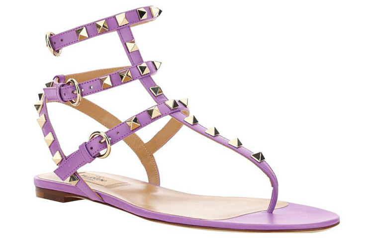 (W) Valentino GARAVANI Rockstud 'Purple Leather Flat Thong Sandals' 圖 4