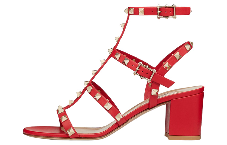 (Women) Valentino Garavani Rockstud 'Red Ankle-Strap Leather Sandal' SW2S0491VBPJU5