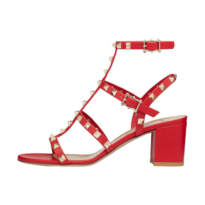 (W) Valentino Garavani Rockstud 'Red Ankle-Strap Leather Sandal'