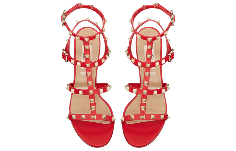 Shop (W) Sandal Kulit Merah Valentino Garavani Rockstud Tali Ankle SW2S0491VBPJU5