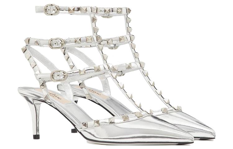 Order 華倫天奴 環繞式踝帶鉚釘 細跟高跟鞋 6.5cm 女款 銀色