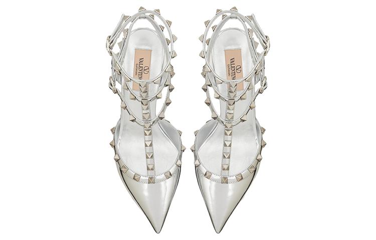 Lookbook 華倫天奴 環繞式踝帶鉚釘 細跟高跟鞋 6.5cm 女款 銀色