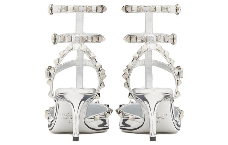 Shop 華倫天奴 環繞式踝帶鉚釘 細跟高跟鞋 6.5cm 女款 銀色
