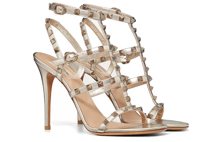 Order 華倫天奴 Valentino 牛皮 搭扣鉚釘裝飾 細跟高跟鞋 女款 金色