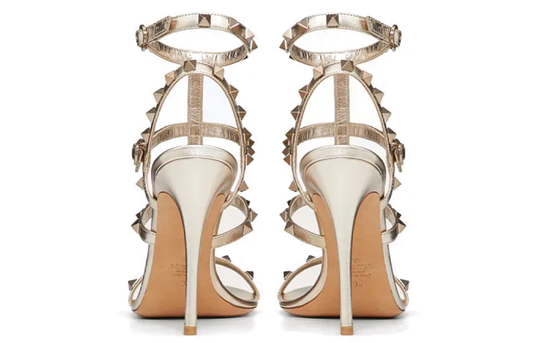 Shop 華倫天奴 Valentino 牛皮 搭扣鉚釘裝飾 細跟高跟鞋 女款 金色
