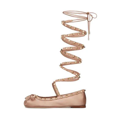(W) Valentino Garavani Rockstud Ballerinas Beige