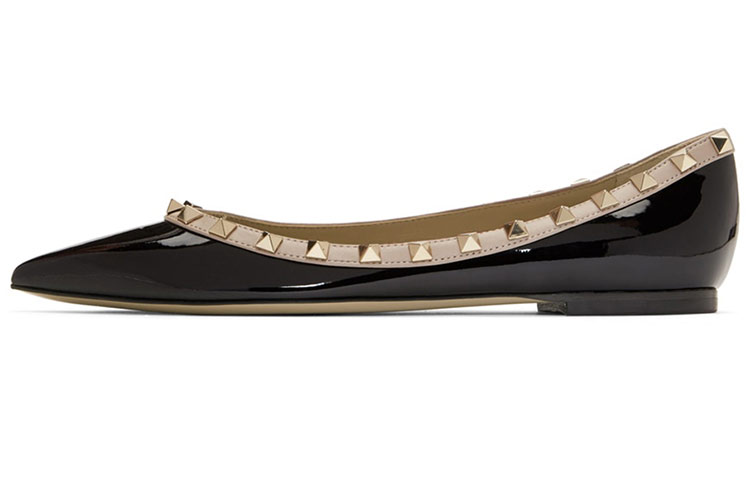 (W) Valentino Garavani Rockstud Flats 'Black Patent Gold Studs'