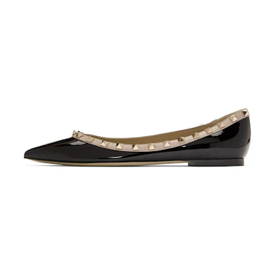 (W) Valentino Garavani Rockstud Flats 'Black Patent Gold Studs'