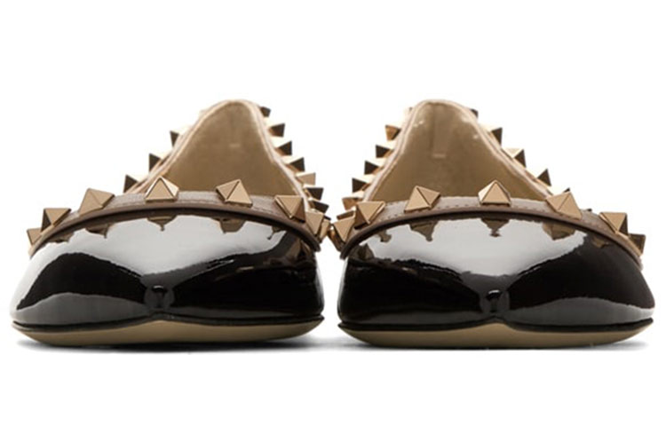 (W) Valentino Garavani Rockstud Flats 'Black Patent Gold Studs' 圖 2