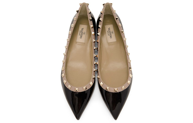 (W) Valentino Garavani Rockstud Flats 'Black Patent Gold Studs' 圖 3