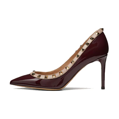 (W) Valentino Garavani Rockstud High Heels 'Red Patent Leather Pointed Toe'