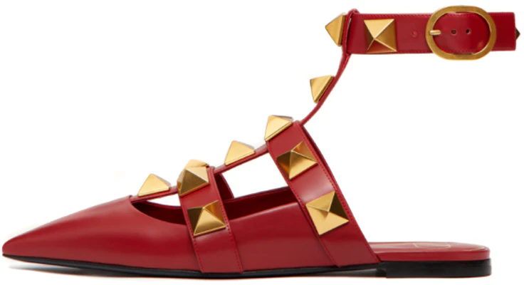 (W) Valentino Garavani Roman Stud Kasut Ballerina Kulit Anak Lembu Merah Rendah VW0S0BY5ZWM0RO Buy (W) Valentino Garavani Roman Stud Kasut Ballerina Kulit Anak Lembu Merah Rendah VW0S0BY5ZWM0RO