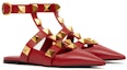 Lookbook (W) Valentino Garavani Roman Stud Kasut Ballerina Kulit Anak Lembu Merah Rendah VW0S0BY5ZWM0RO