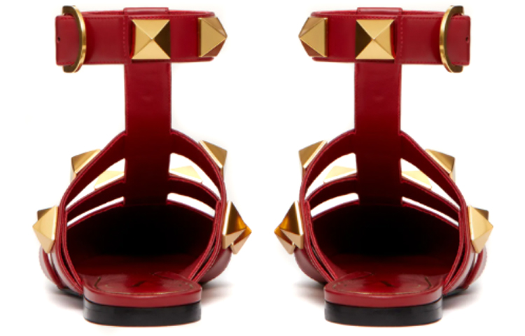 Purchase (W) Valentino Garavani Roman Stud Kasut Ballerina Kulit Anak Lembu Merah Rendah VW0S0BY5ZWM0RO