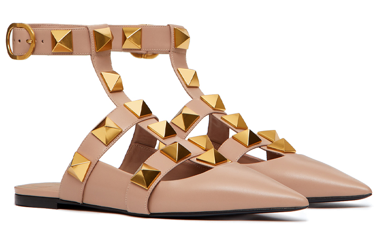 Shop (W) Valentino Garavani Roman Stud Zapato Ballet Plano Piel Beige VW0S0BY5ZWMGF9