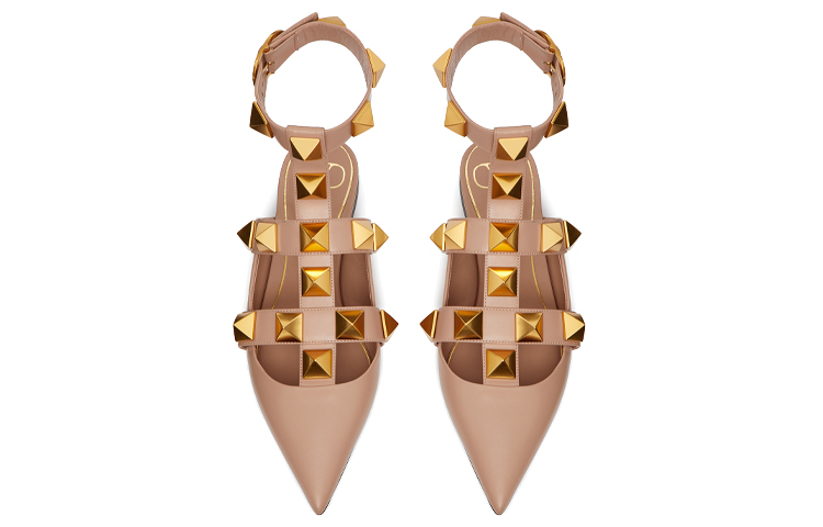 Purchase (W) Valentino Garavani Roman Stud Zapato Ballet Plano Piel Beige VW0S0BY5ZWMGF9
