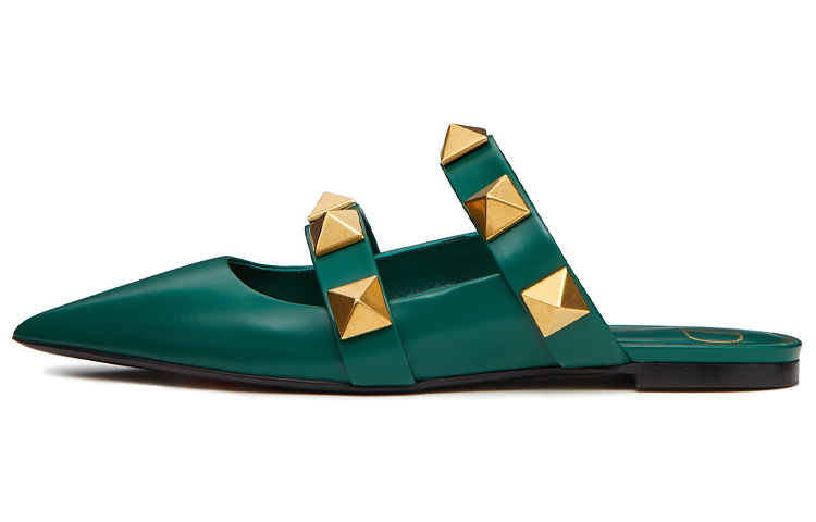 (Women) Valentino Garavani Roman Stud Flat Green Leather Casual Shoes. VW2S0BK8KETX64