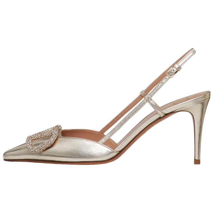 (Women) Valentino Garavani VLogo Crystal Leather Stiletto Heels 8cm Women Platinum. WS0R01PVYP18