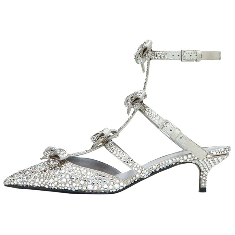 (W) Valentino High Heels 'French Bows Light Grey Satin Crystal'