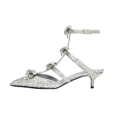(W) Valentino High Heels 'French Bows Light Grey Satin Crystal'