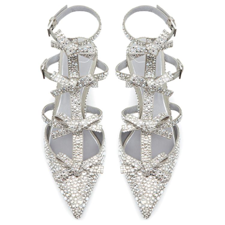 (W) Valentino High Heels 'French Bows Light Grey Satin Crystal' 圖 4