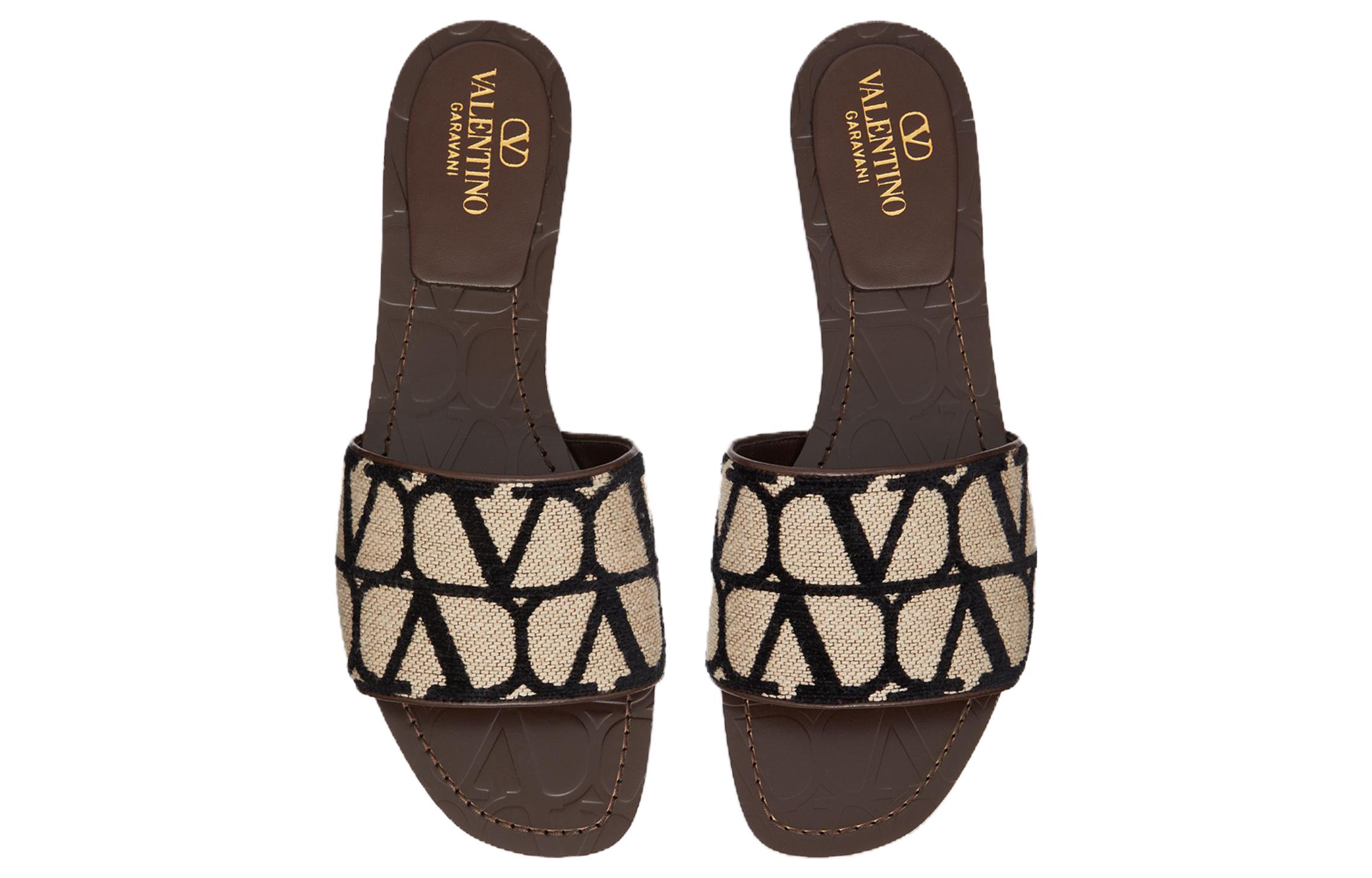 Shop (Women) Valentino Knit Slip-On Flat 'Beige Black' 2W0S0GS4WIC6ZN