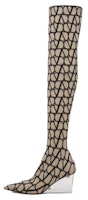 (Women) Valentino Knit Stretch Pointed-Toe Over-The-Knee Boots 'Beige' 3W2S0HI5FITKD1 (Women) Valentino Knit Stretch Pointed-Toe Over-The-Knee Boots 'Beige' 3W2S0HI5FITKD1