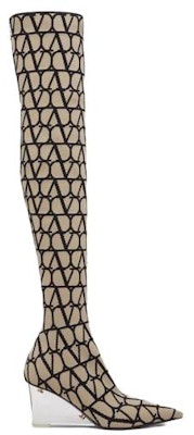 (Women) Valentino Knit Stretch Pointed-Toe Over-The-Knee Boots 'Beige' 3W2S0HI5FITKD1 Order (Women) Valentino Knit Stretch Pointed-Toe Over-The-Knee Boots 'Beige' 3W2S0HI5FITKD1