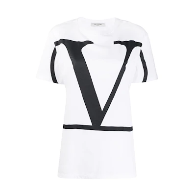 (Women) Valentino Large Logo White Crew Neck T-Shirt TB3MG04K55M0BO