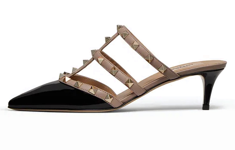 (W) Valentino Leather 5.5cm 'Fashionable Versatile Brown Slide'