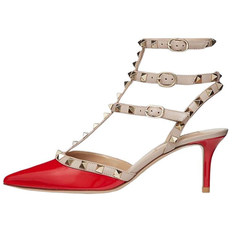 (W) Valentino Leather 'Fashion Buckle Stiletto Red'