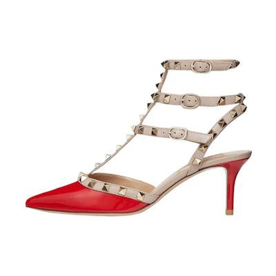 (W) Valentino Leather 'Fashion Buckle Stiletto Red'